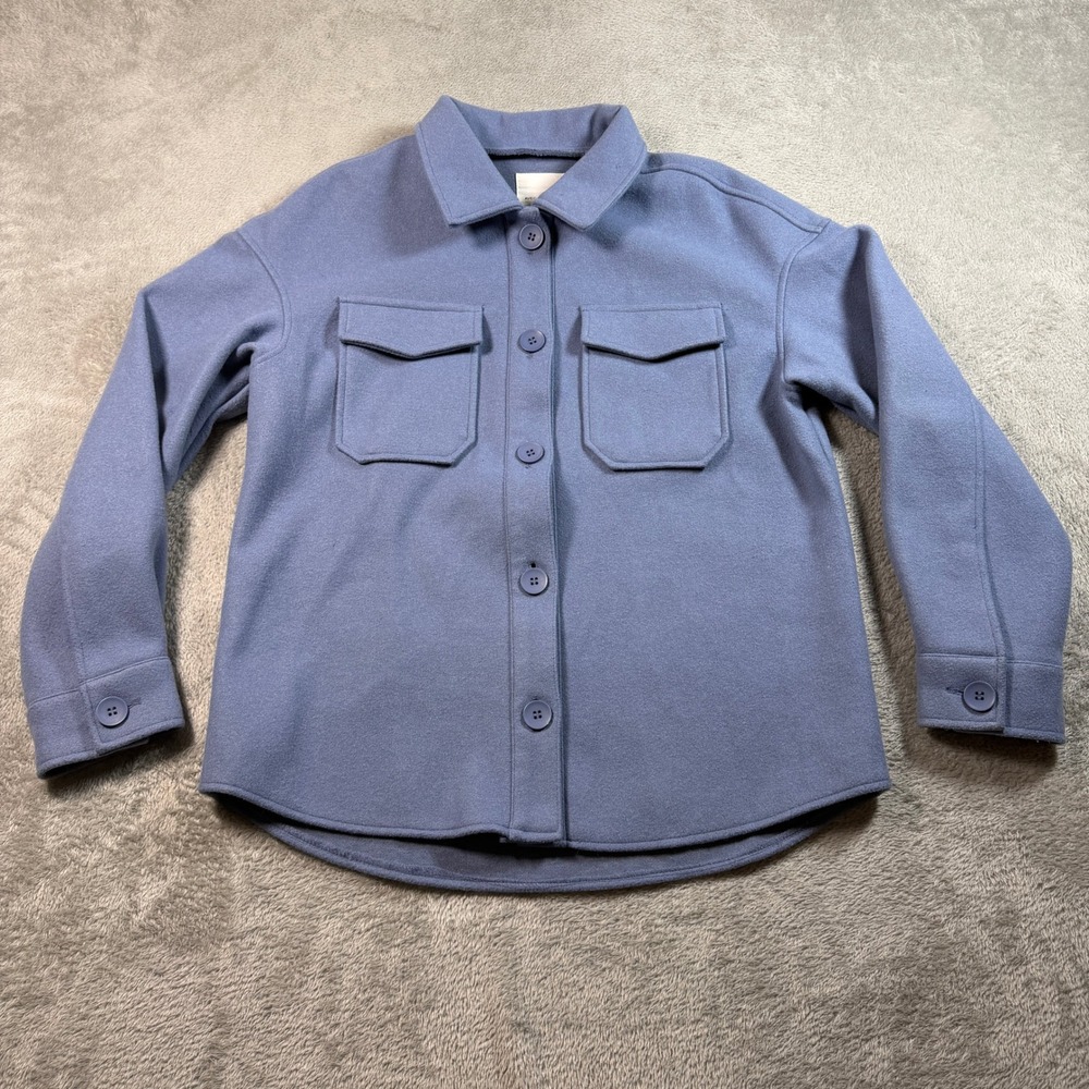 Avec Les Filles Anthropologie Shacket Women Small Blue Button Up Flap Pockets